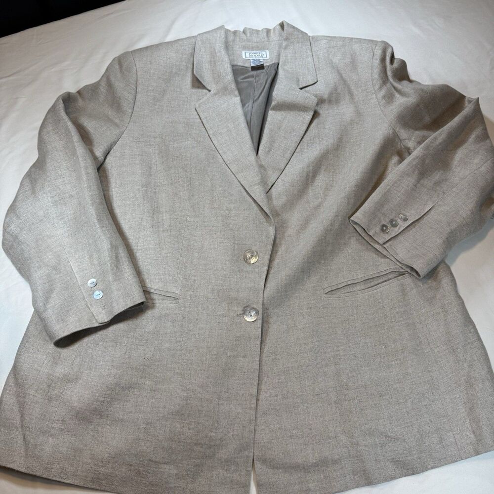 Jennifer Moore for Women Beige Linen Blazer 22W Two Button Lined Notch Career
